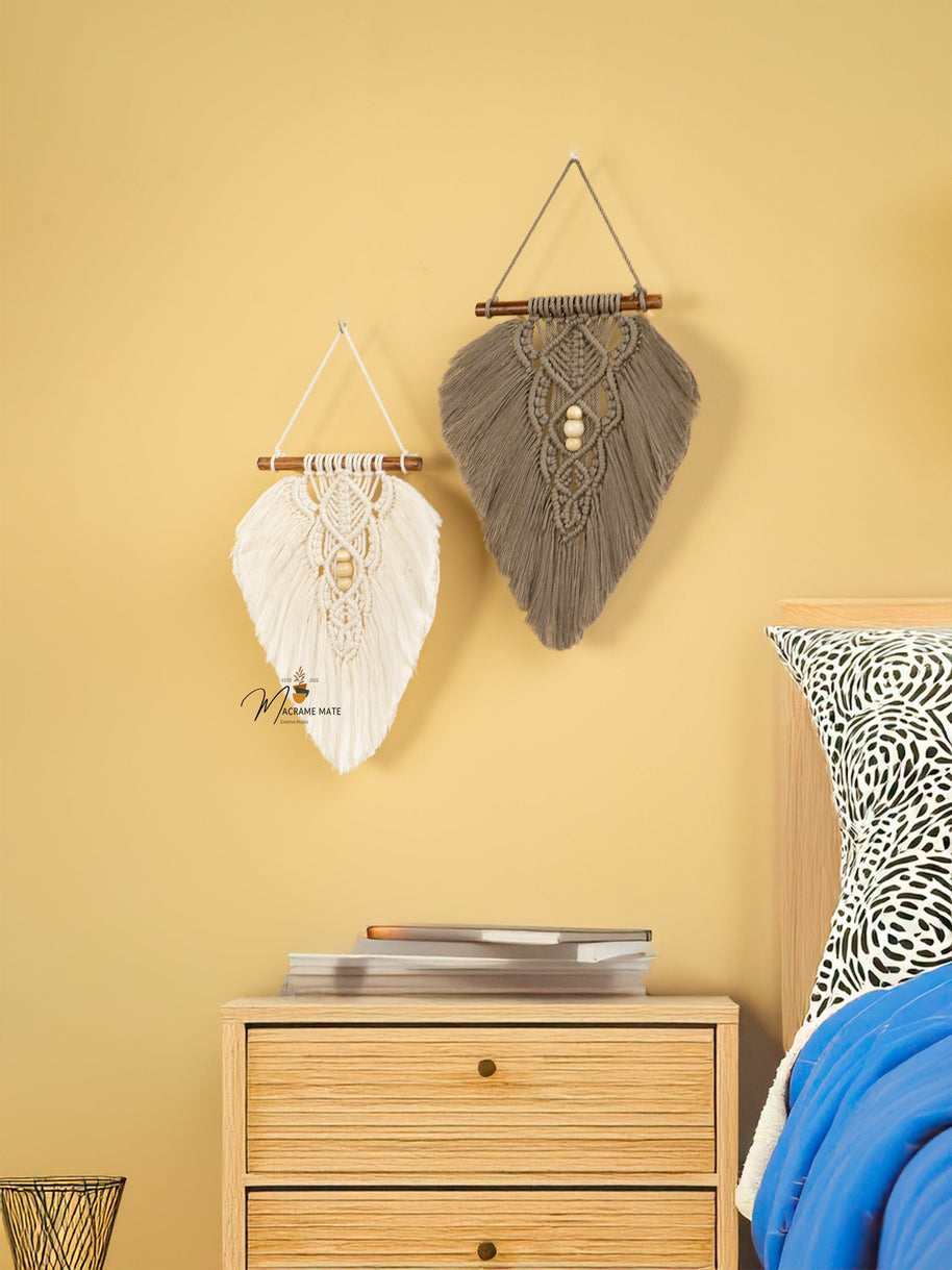 Rustic Natural Taupe Macrame Leaves