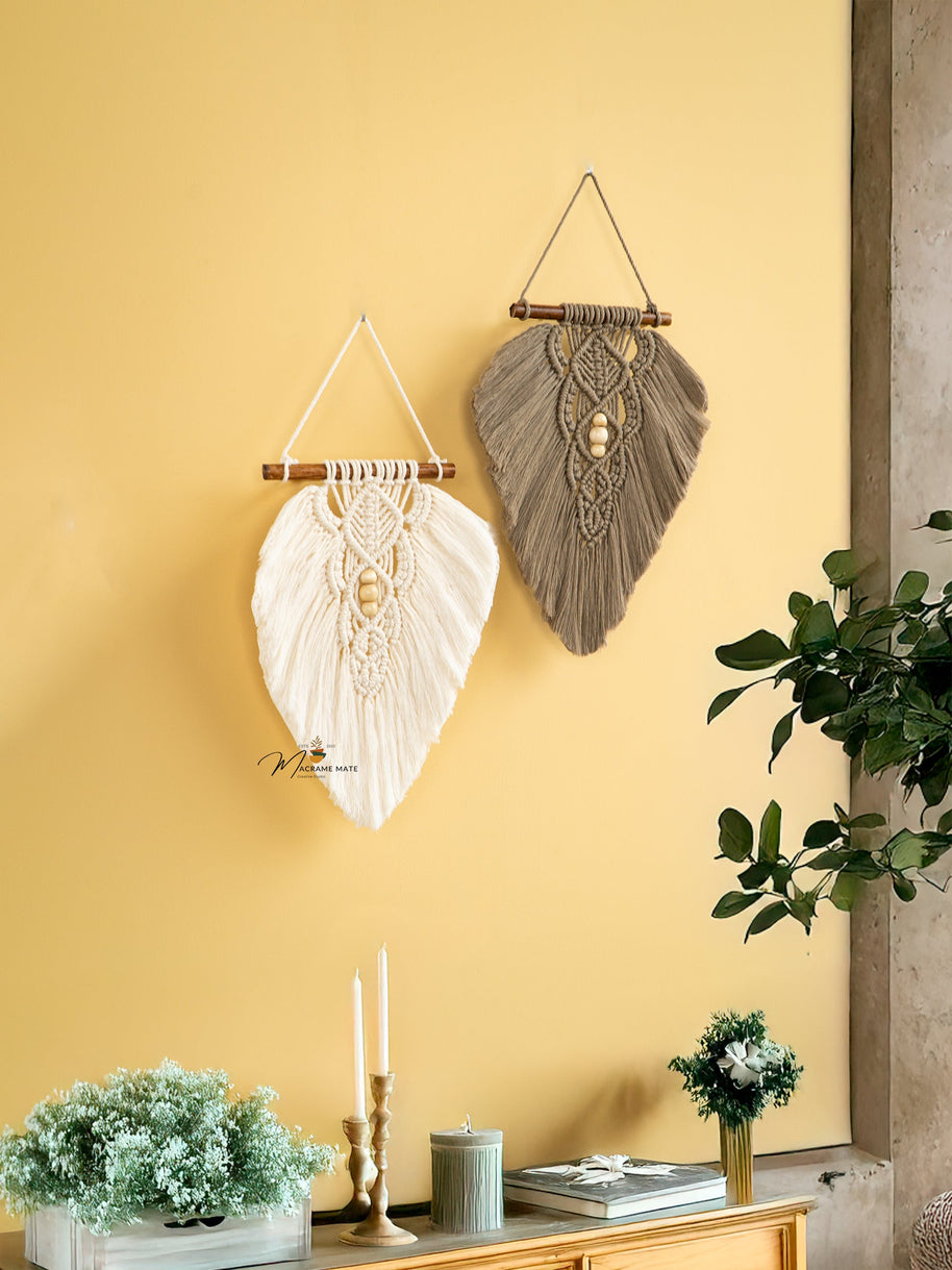 Rustic Natural Taupe Macrame Leaves