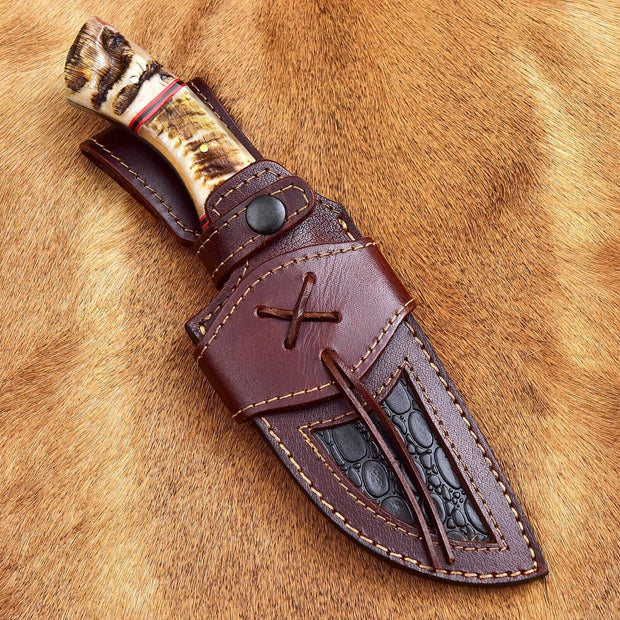 Custom Handmade Damascus Skinning Knife with Sheep Horn Handle – 4.5" Blade