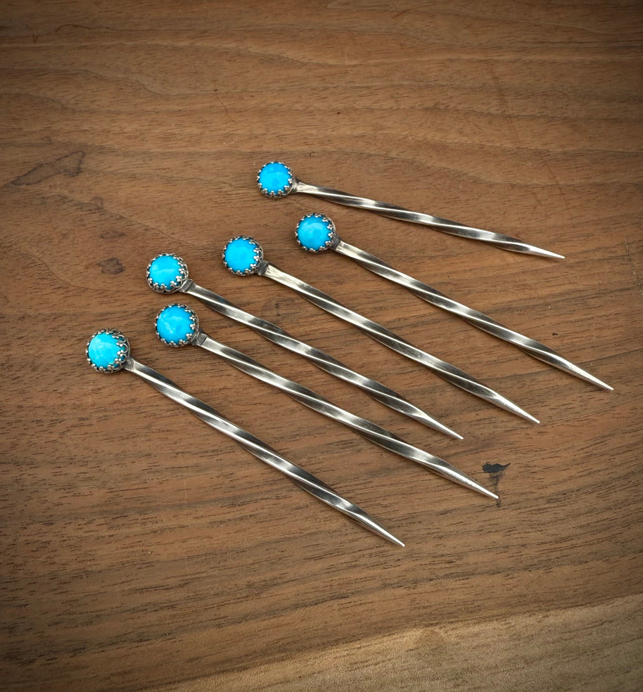 Turquoise Sterling Silver Cowboy Toothpick - Hat Pin