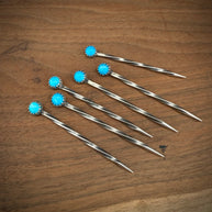 Turquoise Sterling Silver Cowboy Toothpick - Hat Pin