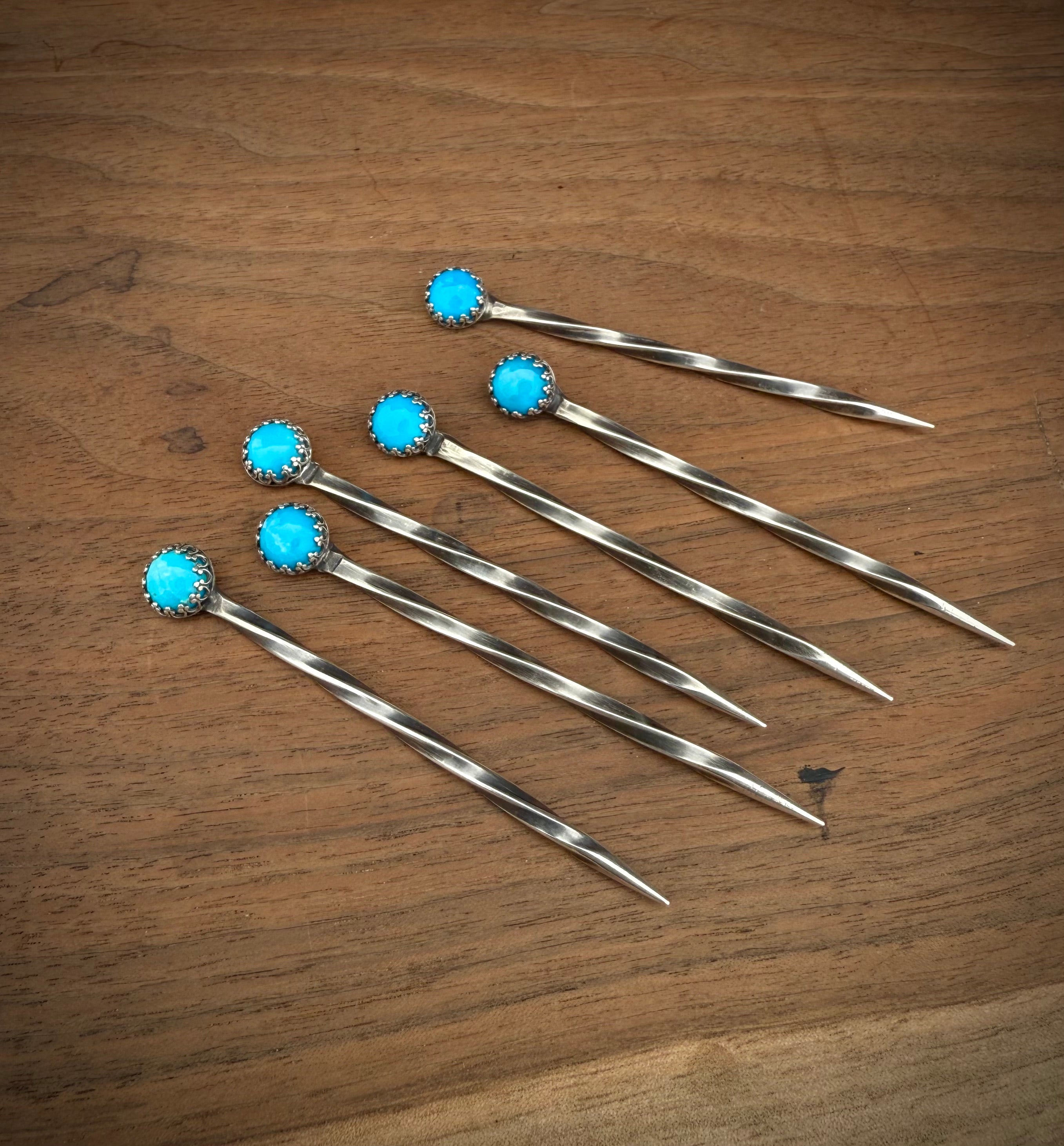 Turquoise Sterling Silver Cowboy Toothpick - Hat Pin