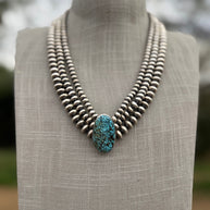 Handcrafted Kingman Webb Turquoise & Sterling Silver Beaded 3 Strand 6mm Beaded Necklace 20