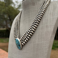 Handcrafted Kingman Webb Turquoise & Sterling Silver Beaded 3 Strand 6mm Beaded Necklace 20