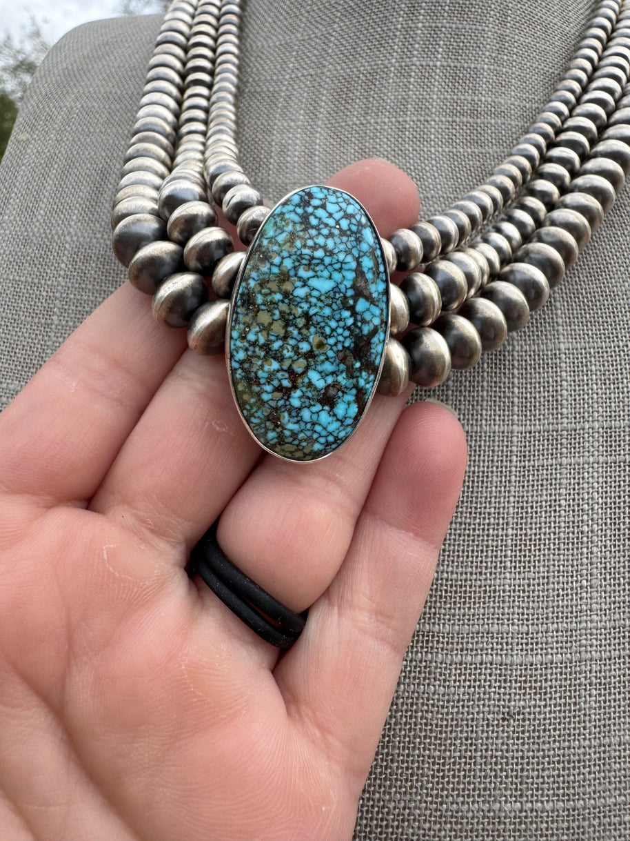 Handcrafted Kingman Webb Turquoise & Sterling Silver Beaded 3 Strand 6mm Beaded Necklace 20