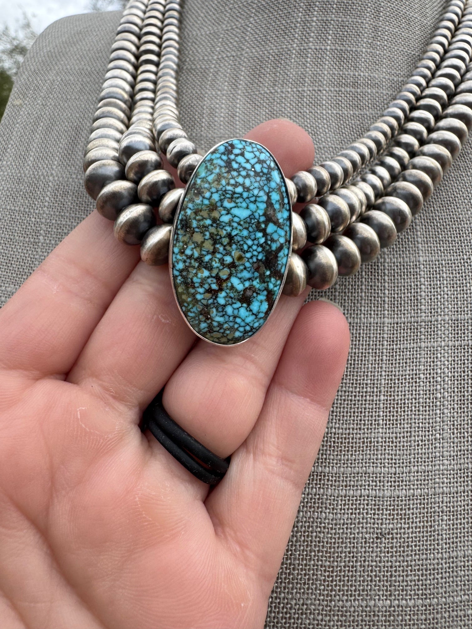 Handcrafted Kingman Webb Turquoise & Sterling Silver Beaded 3 Strand 6mm Beaded Necklace 20