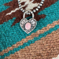 Handcrafted Queen Pink Conch & Sterling Silver Heart Locket Pendant