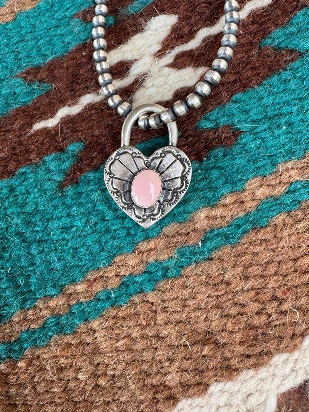 Handcrafted Queen Pink Conch & Sterling Silver Heart Locket Pendant