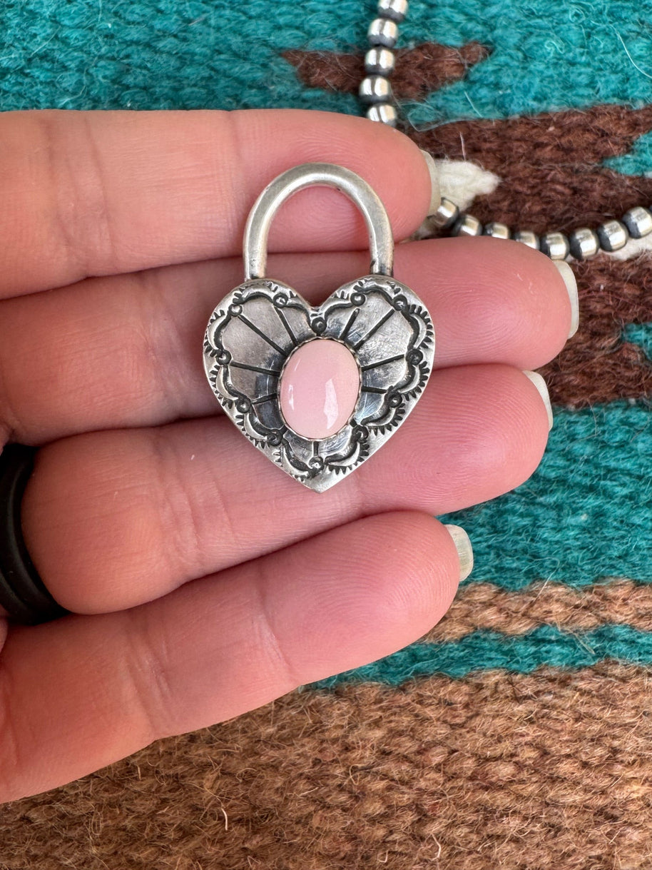 Handcrafted Queen Pink Conch & Sterling Silver Heart Locket Pendant
