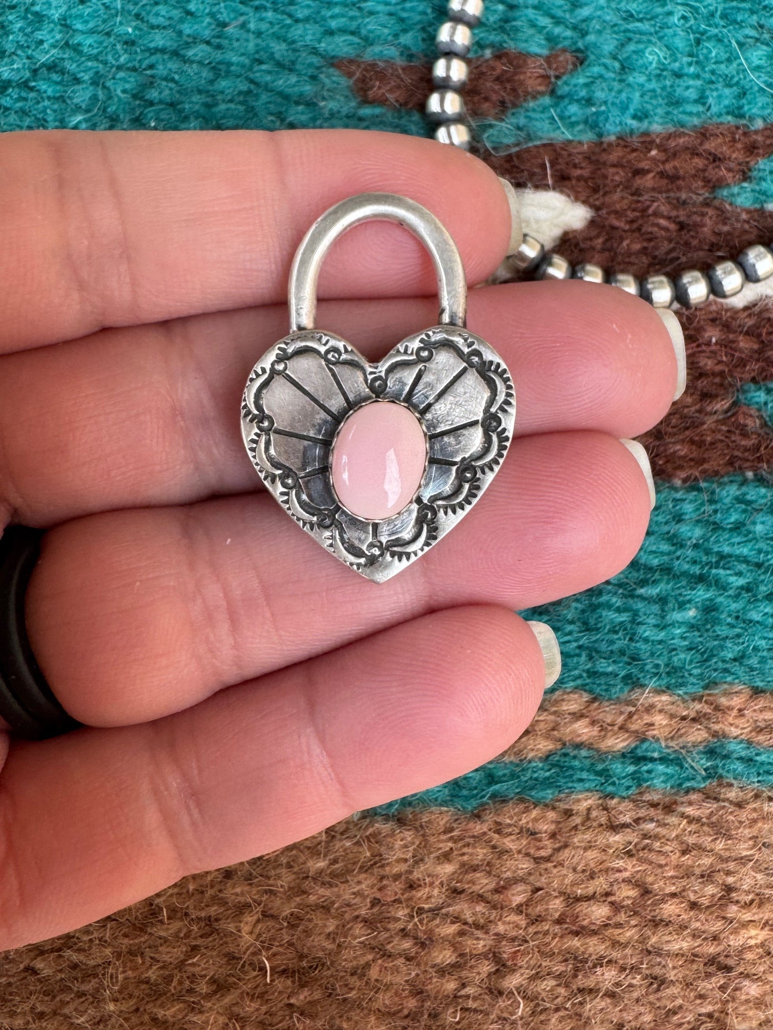 Handcrafted Queen Pink Conch & Sterling Silver Heart Locket Pendant