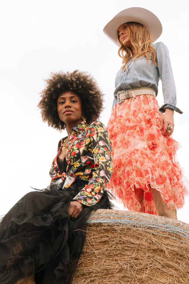 Rodeo Quincy Floral Black Button Up