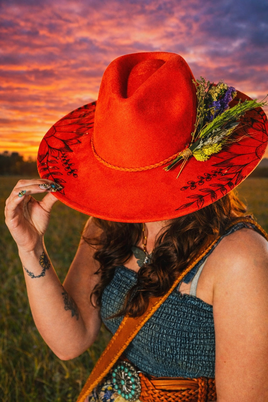Engraved Floral Rancher Hat, Leave Her Wild