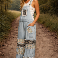 Mixed Media Ruffle Wide Leg Overall