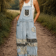 Mixed Media Ruffle Wide Leg Overall