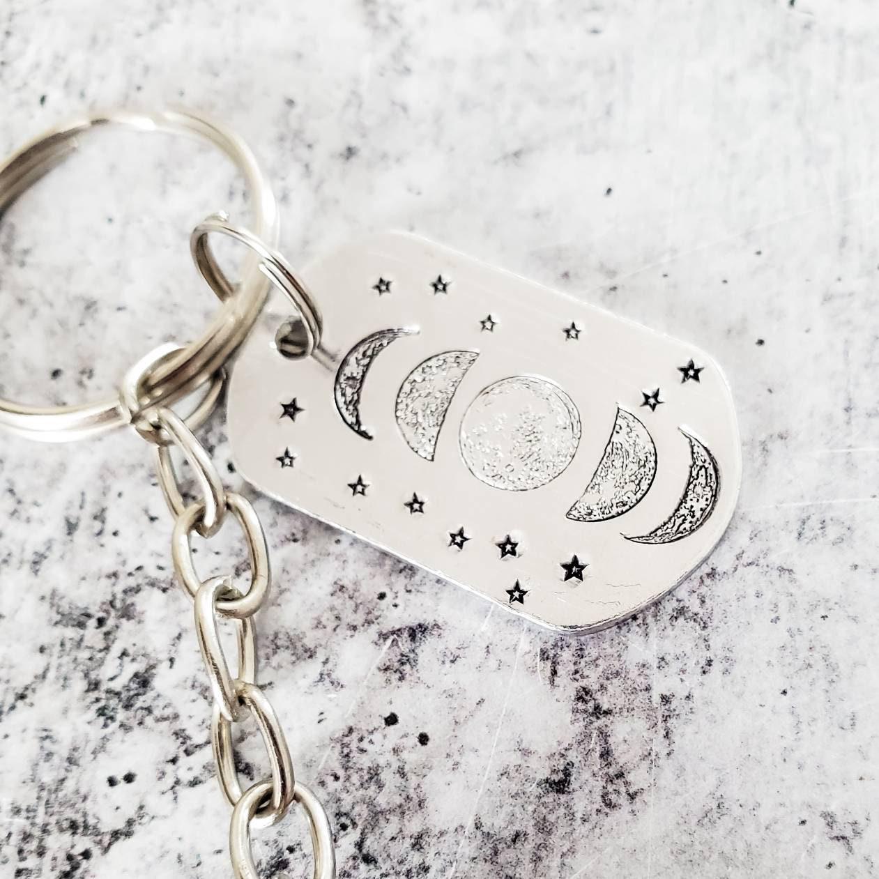 Moon Phases Dark Amethyst Keychain