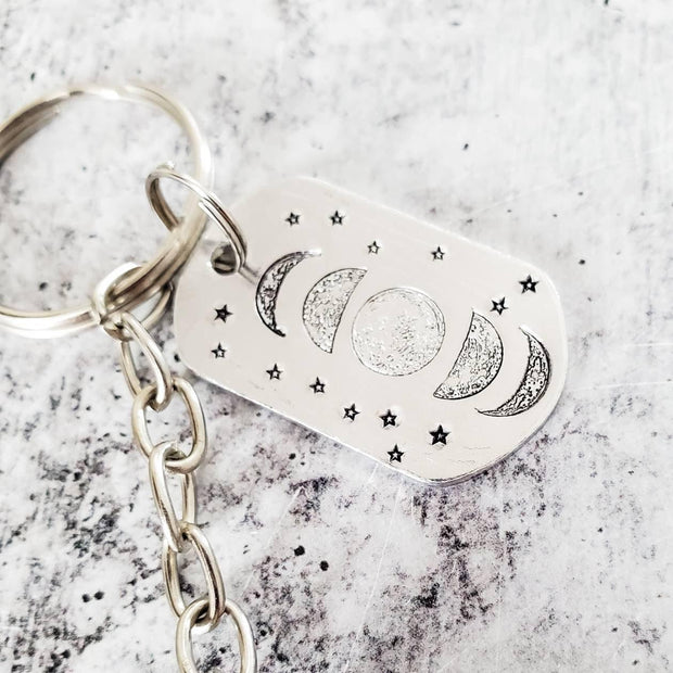 Moon Phases Dark Amethyst Keychain