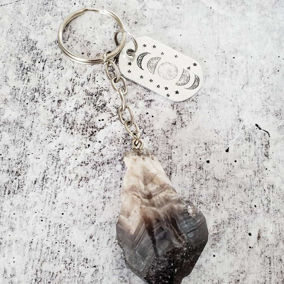 Moon Phases Dark Amethyst Keychain