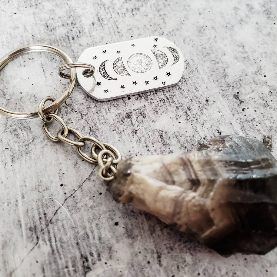Moon Phases Dark Amethyst Keychain