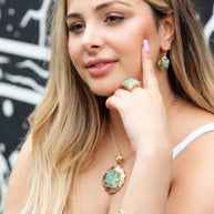 Blue Turquoise Square Golden Pendant Necklace