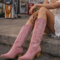 Myra Traditional Leather Cowgirl Boots, Pink