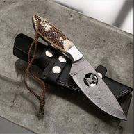 Premium Damascus Steel Hunting Knife with Stag Horn Handle – 10