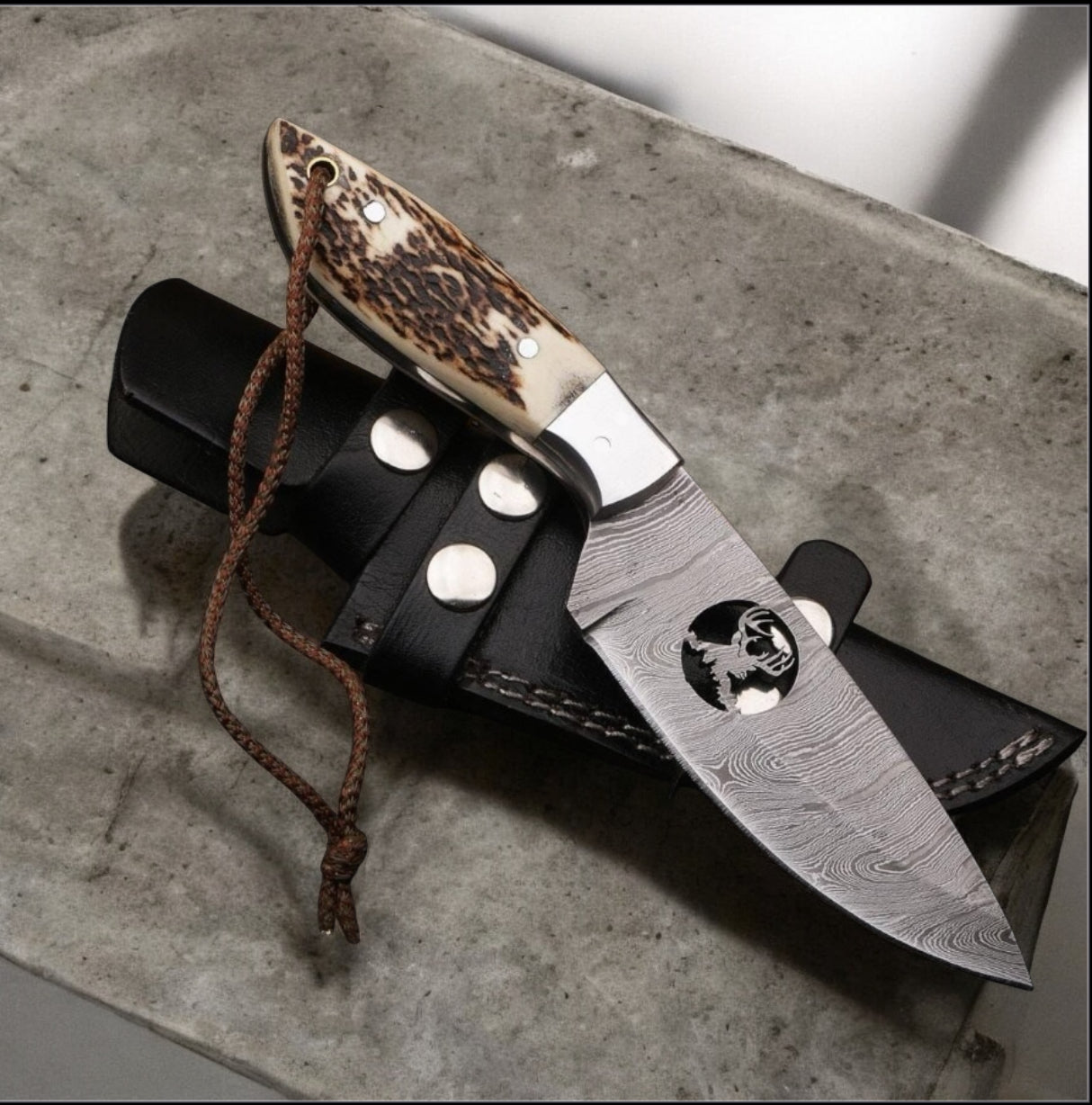 Premium Damascus Steel Hunting Knife with Stag Horn Handle – 10