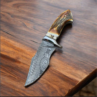 Premium Damascus Steel Hunting Knife with Stag Horn Handle – 10