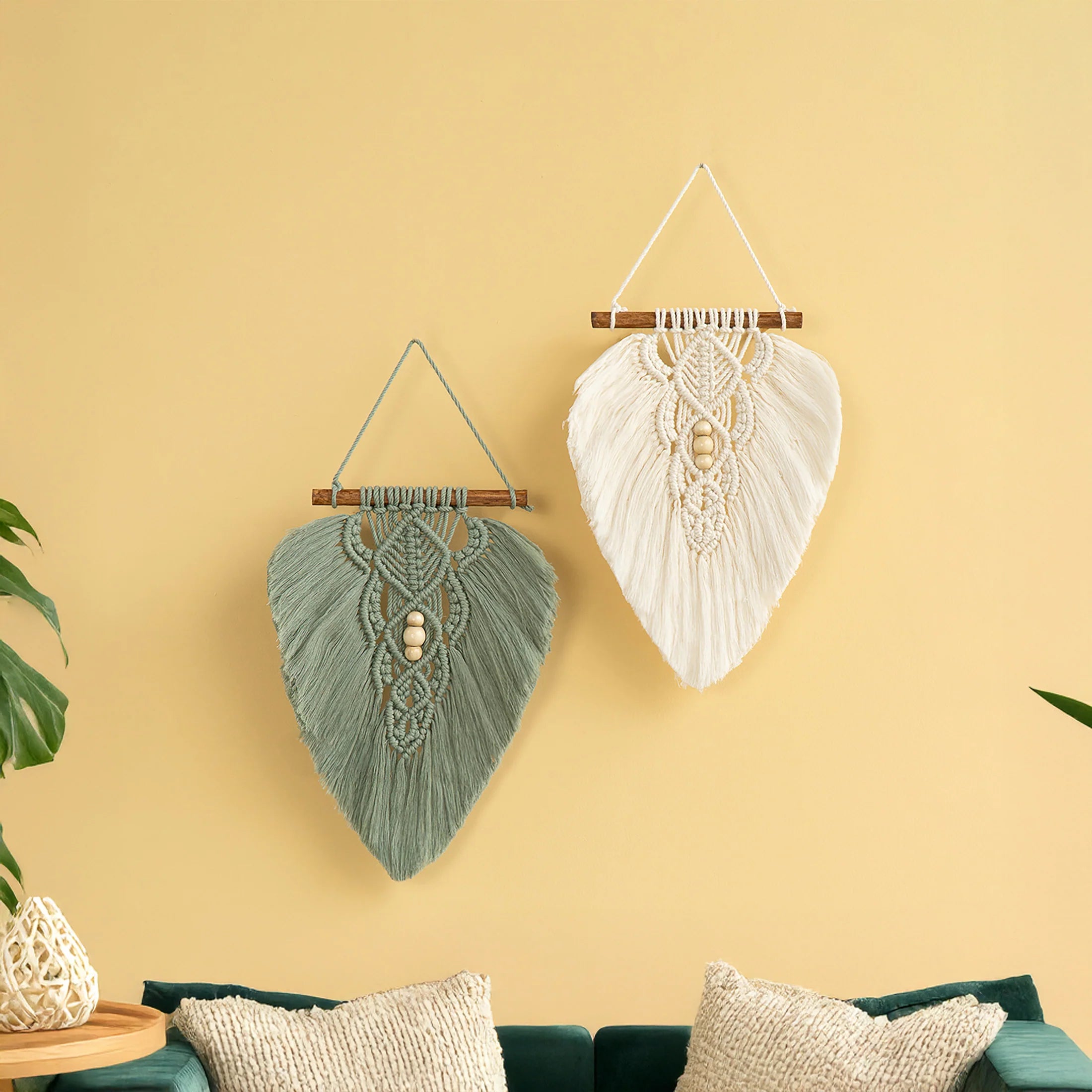 Rustic Green Natural Macrame Leaves