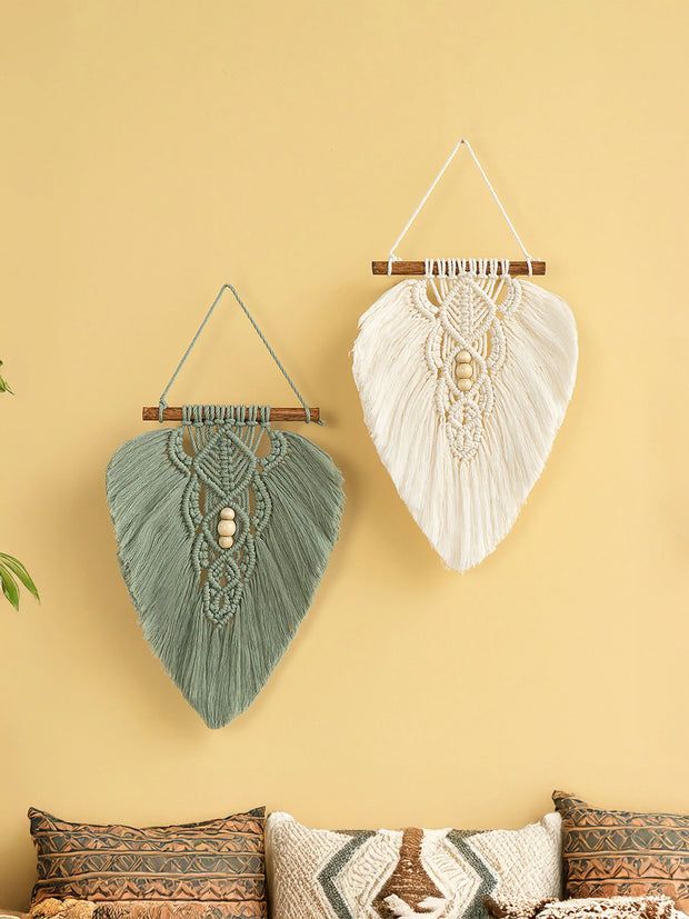 Rustic Green Natural Macrame Leaves