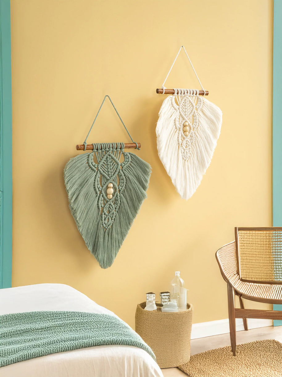 Rustic Green Natural Macrame Leaves