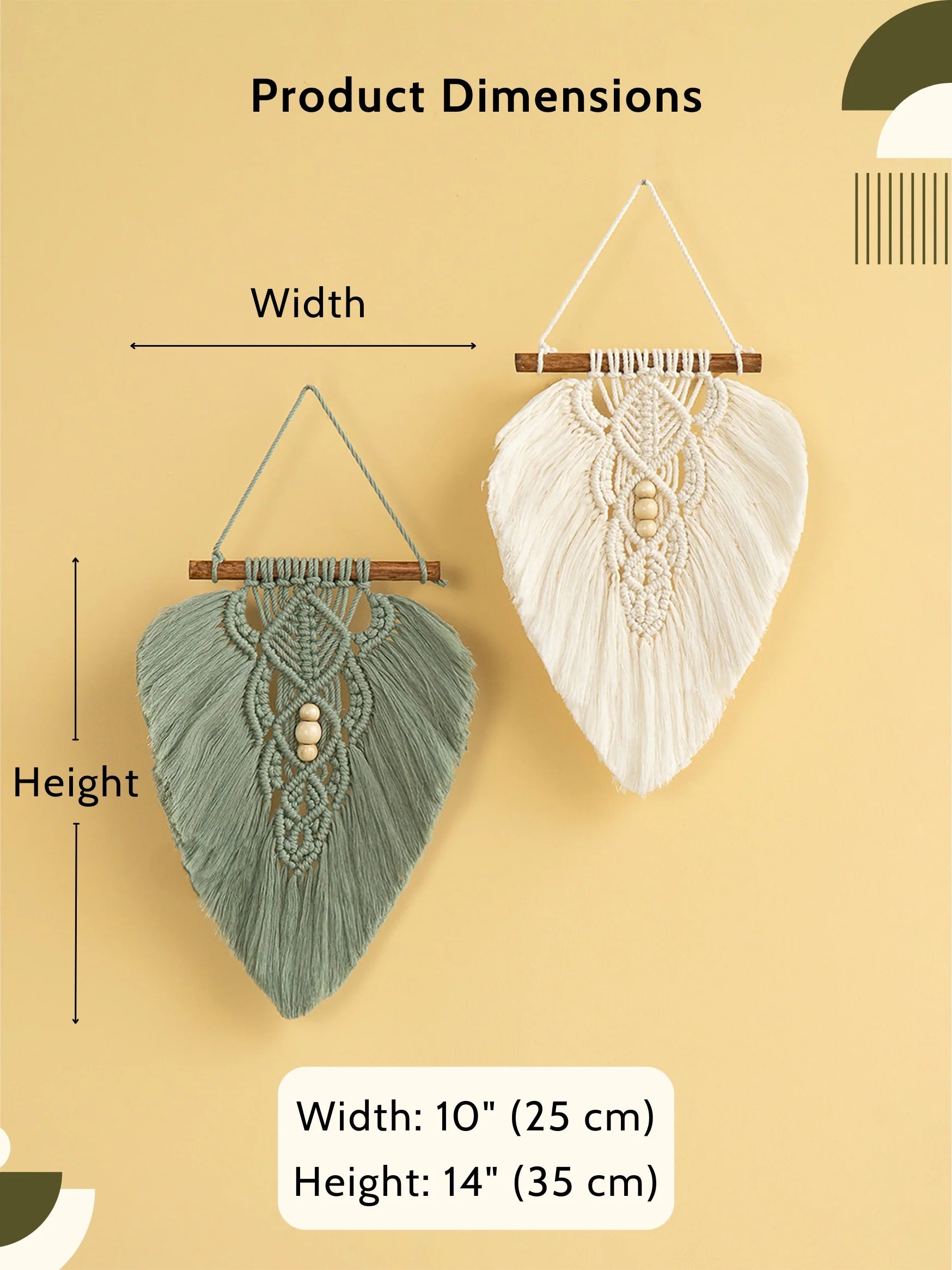 Rustic Green Natural Macrame Leaves