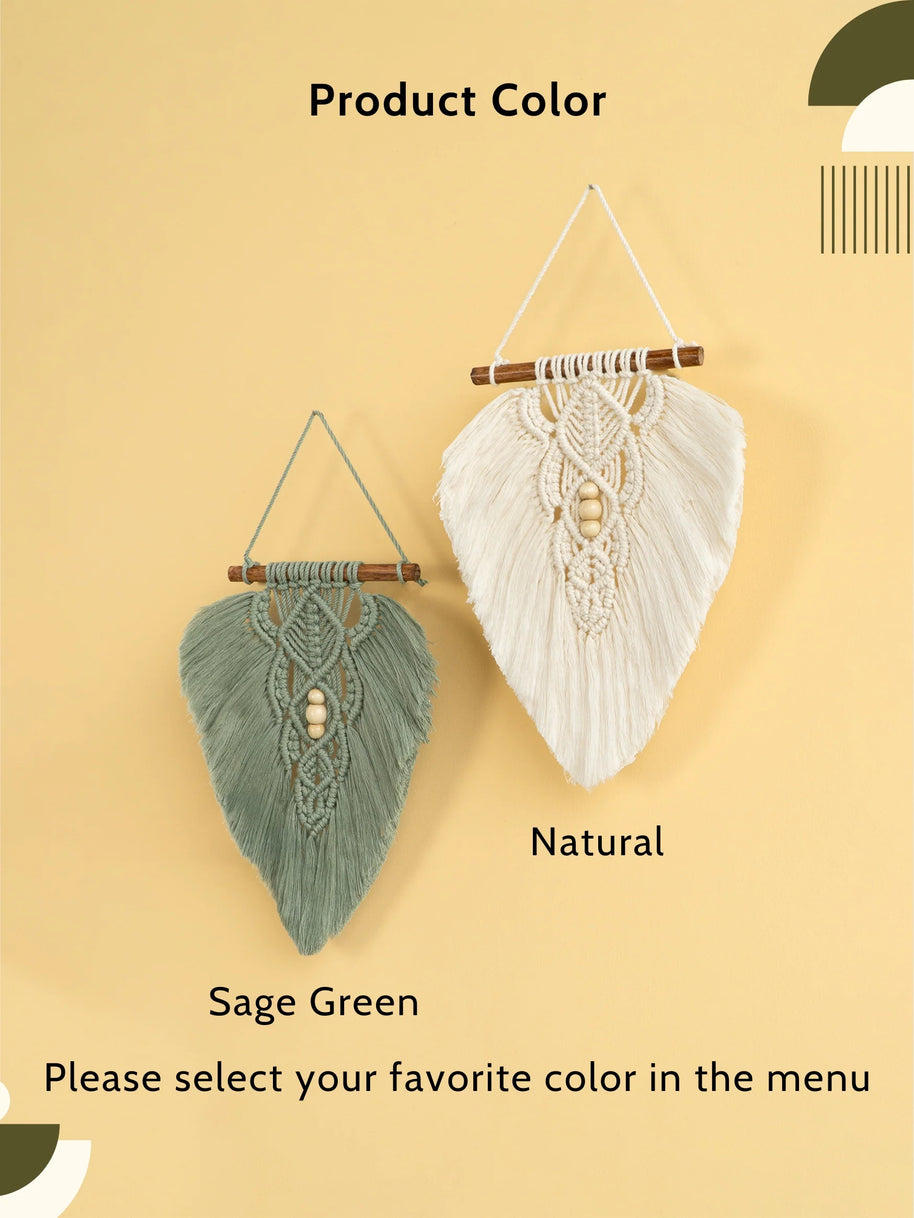 Rustic Green Natural Macrame Leaves