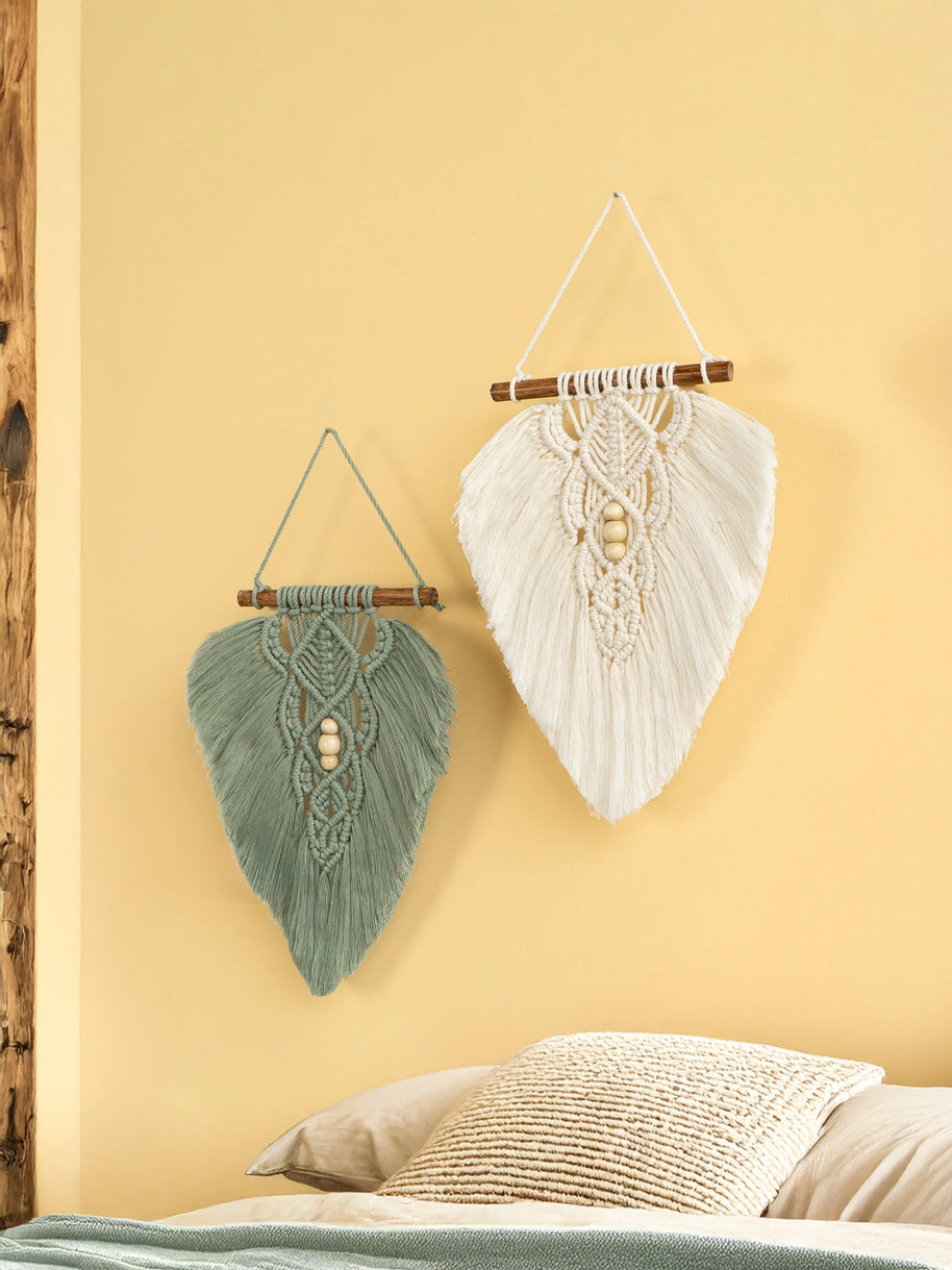 Rustic Green Natural Macrame Leaves