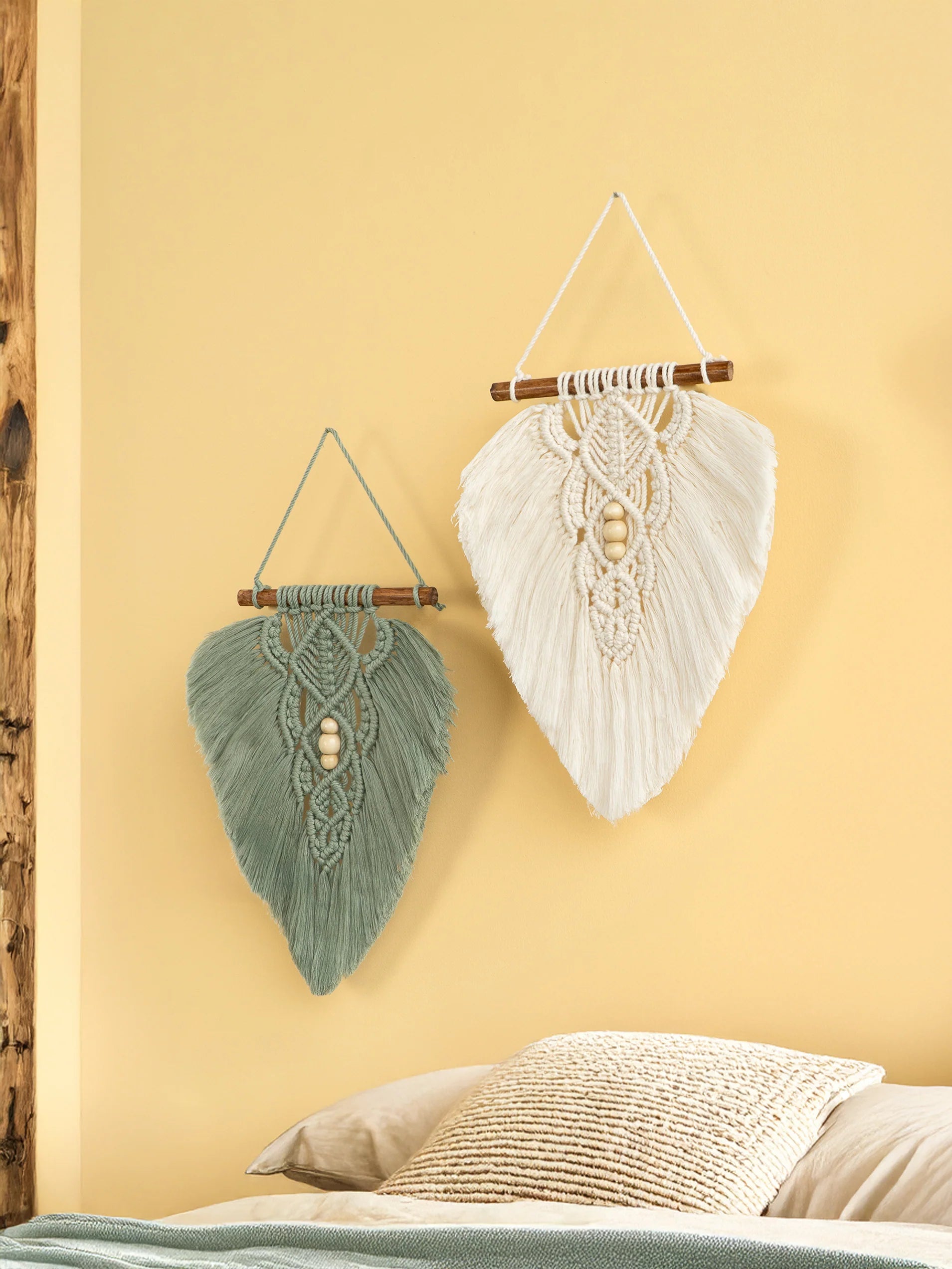 Rustic Green Natural Macrame Leaves