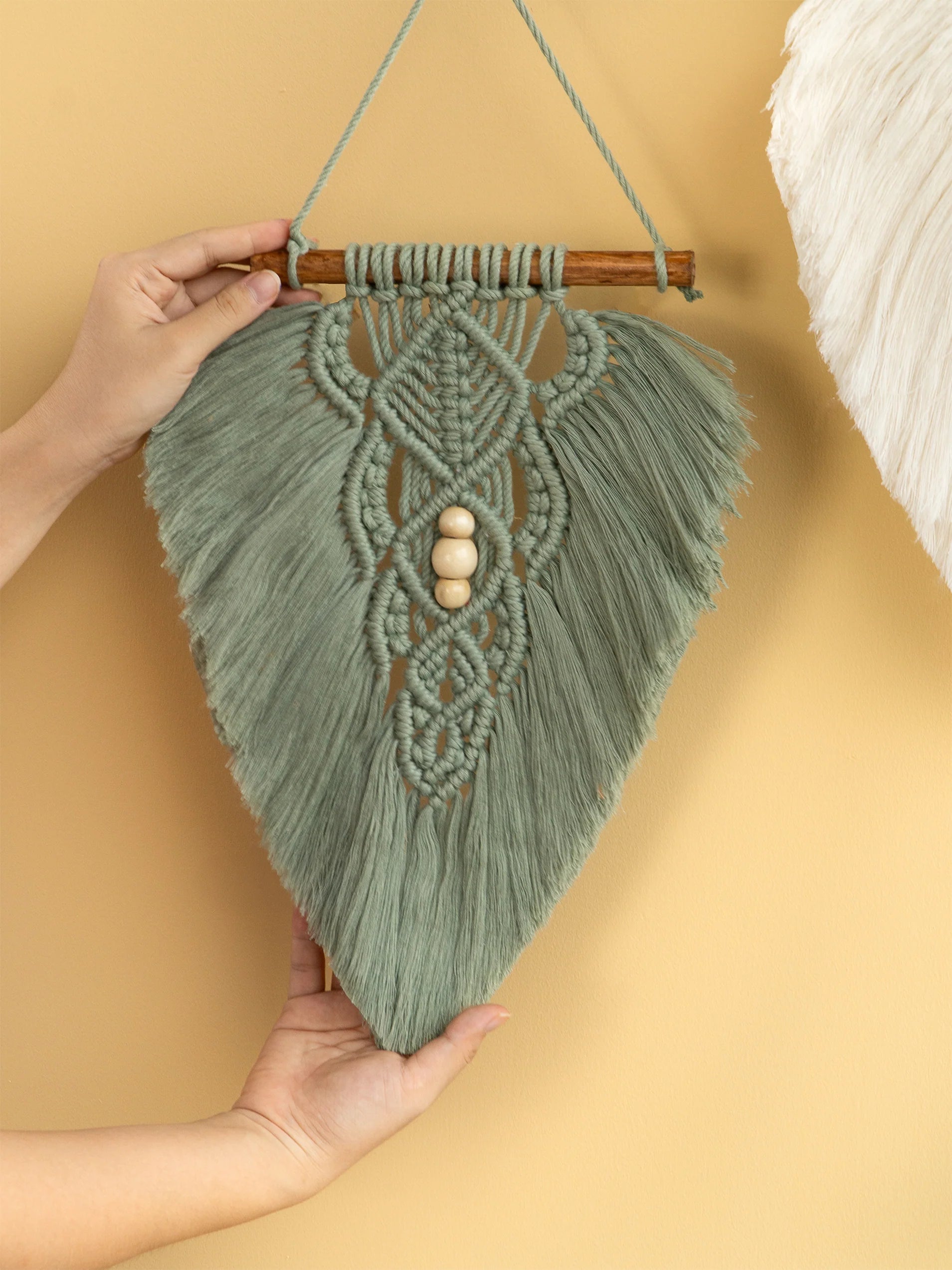 Rustic Green Natural Macrame Leaves