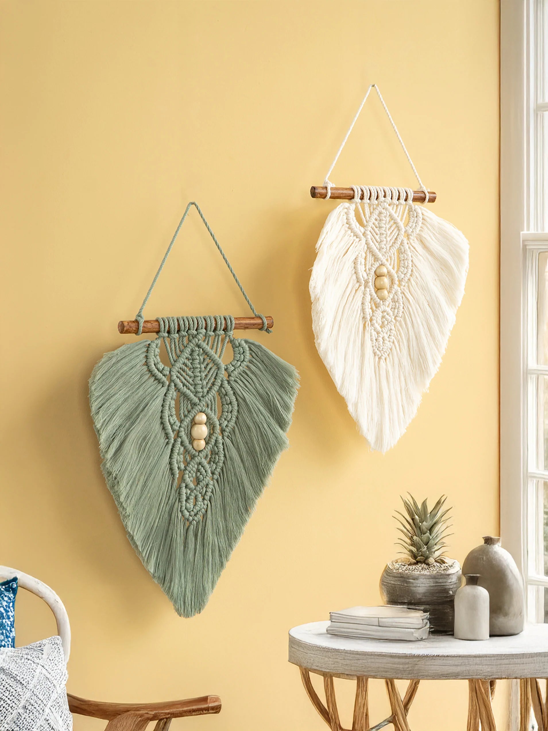 Rustic Green Natural Macrame Leaves