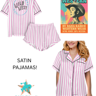 Baha Ranch Retro Pop Western Wild West Pink Pin Stripe Satin Pajamas