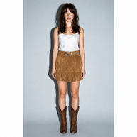 Faux Suede Star Fringe Mini Skirt, Camel