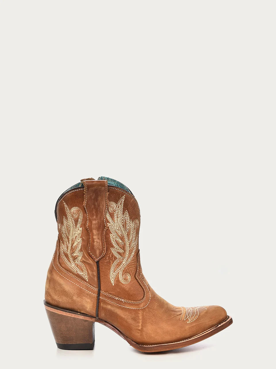 Corral Tan Ankle Boot with White Embroidery