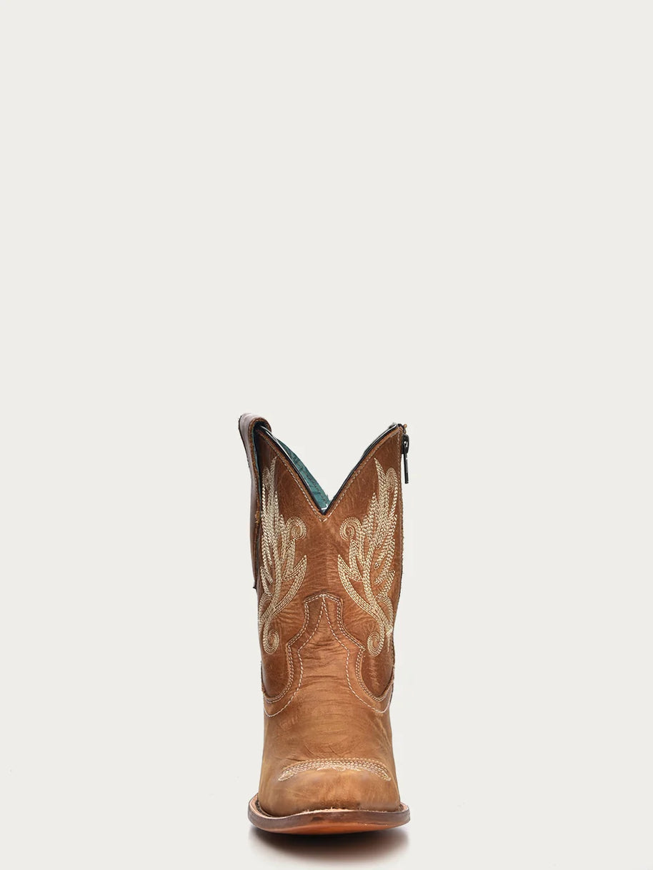 Corral Tan Ankle Boot with White Embroidery