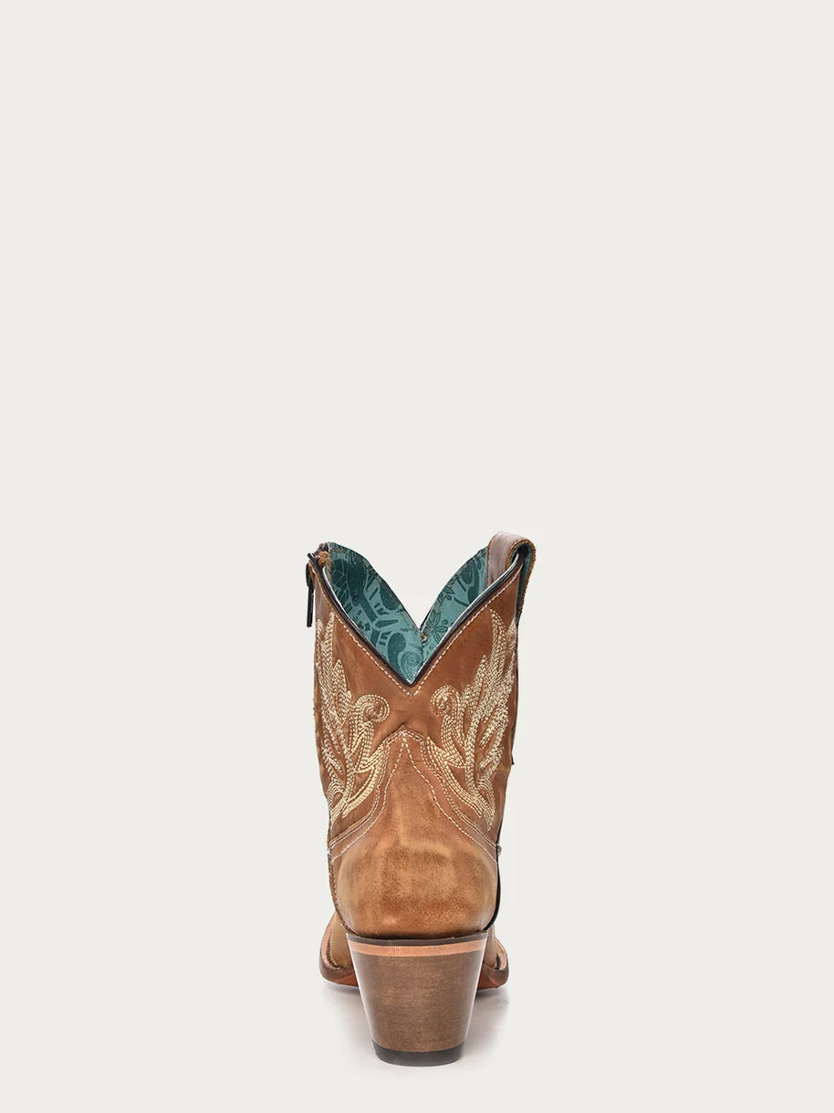 Corral Tan Ankle Boot with White Embroidery
