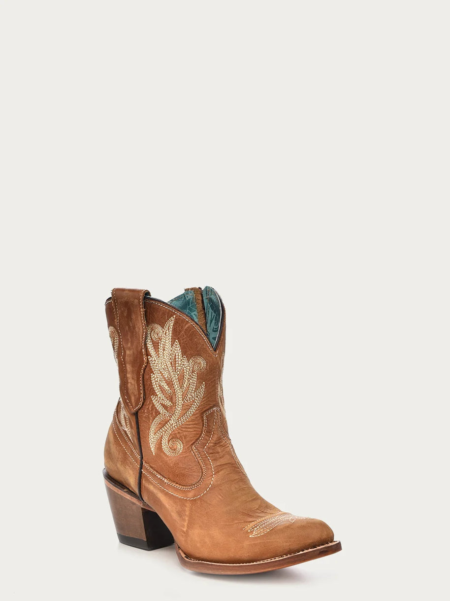 Corral Tan Ankle Boot with White Embroidery