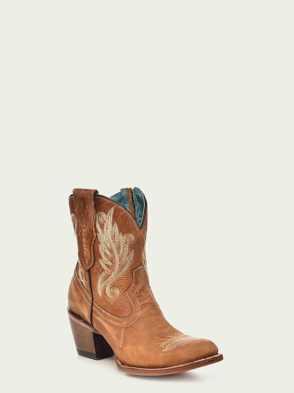 Corral Tan Ankle Boot with White Embroidery