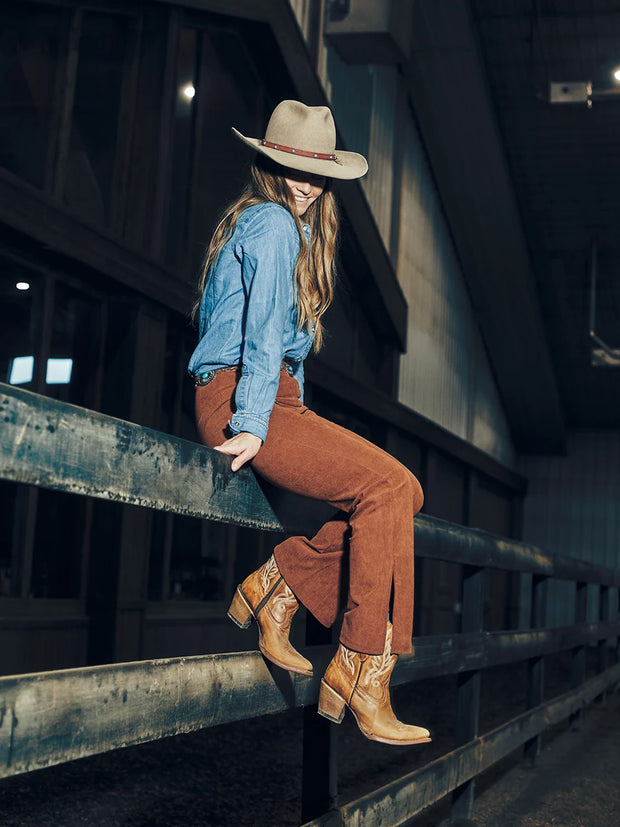 Corral Tan Ankle Boot with White Embroidery