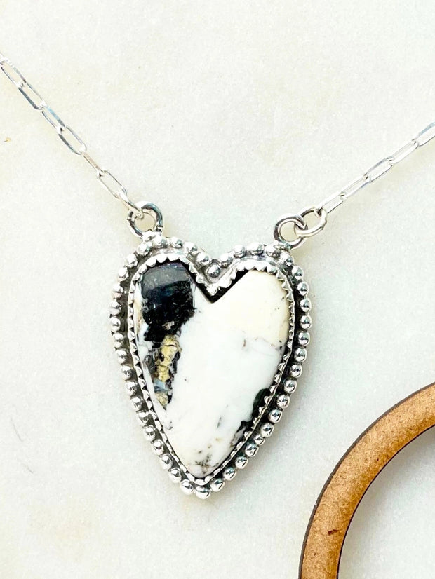 Long Heart Stone Slab Necklace