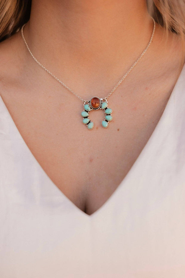 Amber & Turquoise Horseshoe Necklace