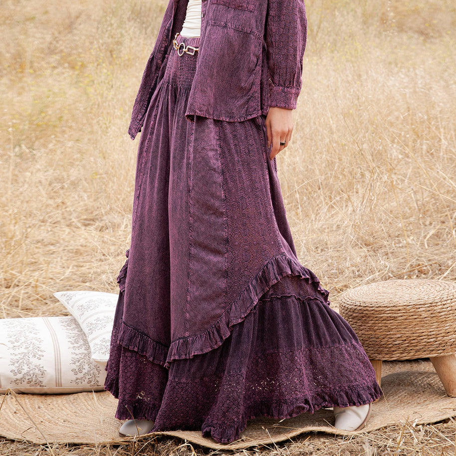 Mineral Wash Lace Tiered Ruffle Pants