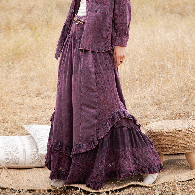 Mineral Wash Lace Tiered Ruffle Pants