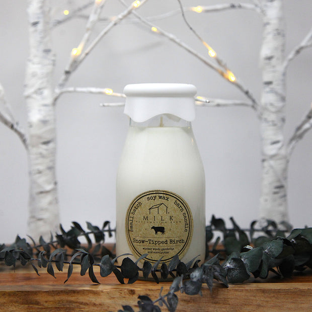Milk Bottle Candle Snow-Tipped Birch