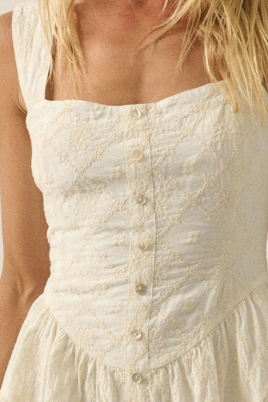 Rita Romper: Floral-Embroidered Corset Romper